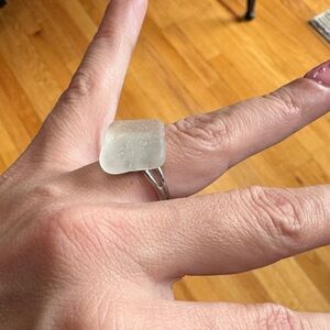 Adjustable Frosted Clear Beach Glass Ring